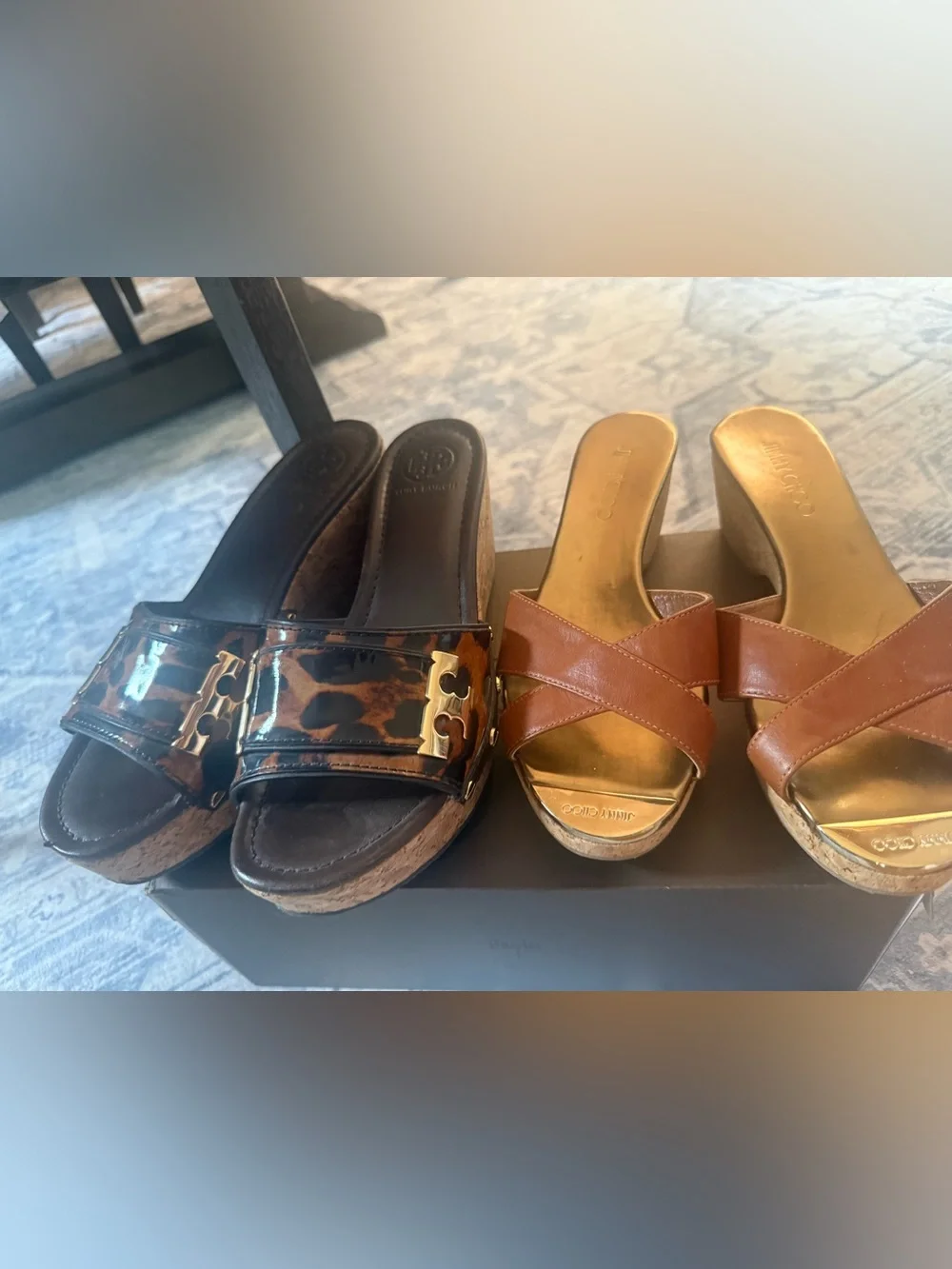 8.5 Bundle alert! Jimmy Choo Tan Leather Wedge Sandals and Tory Burch wedge